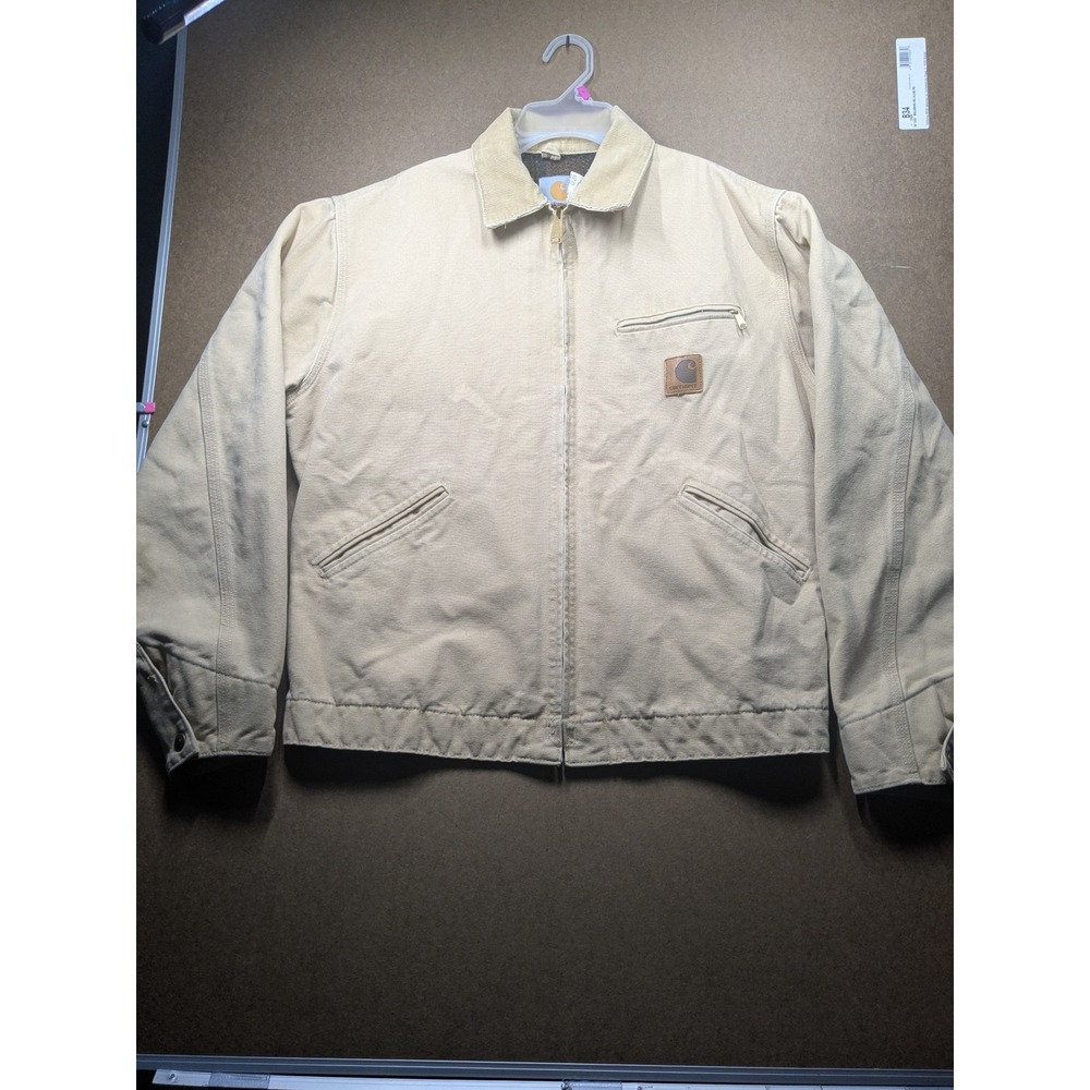 Vintage Carhartt Detroit Jacket J43WET Tan Duck Canvas Blanket Lined USA Mens M